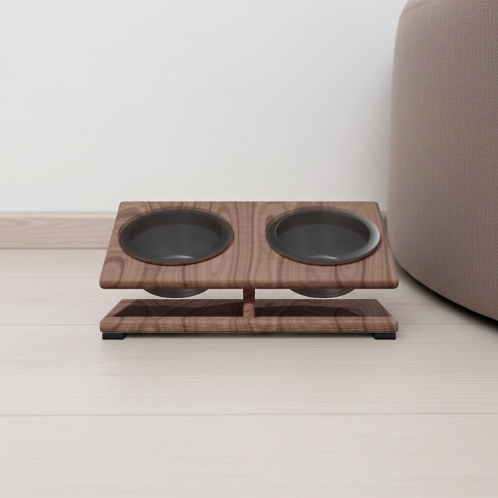 Porta ciotole inclinato in legno – doppio