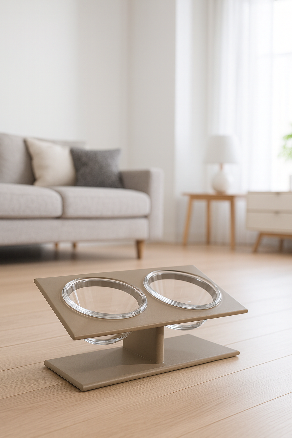 Porta ciotole inclinato in legno – doppio