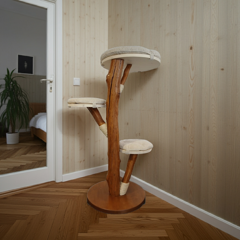 Tiragraffi in tronco di faggio con cuscini panna – Eleganza e robustezza artigianale