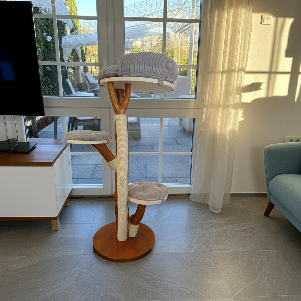 Tiragraffi in tronco di faggio con cuscini grigi – Design naturale e massima stabilità