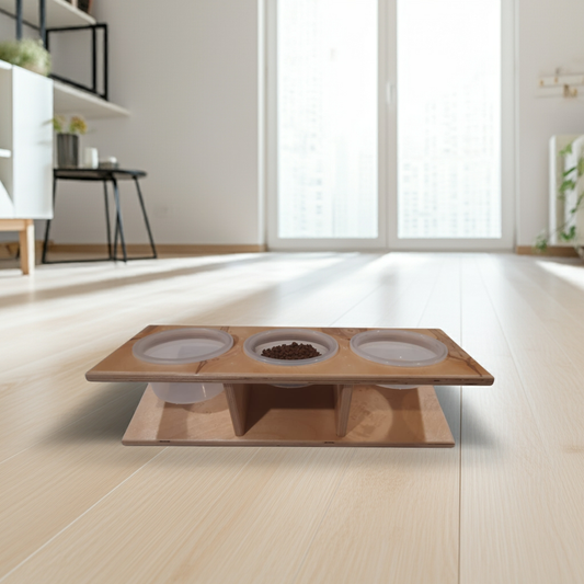 Porta ciotole inclinato in legno – triplo