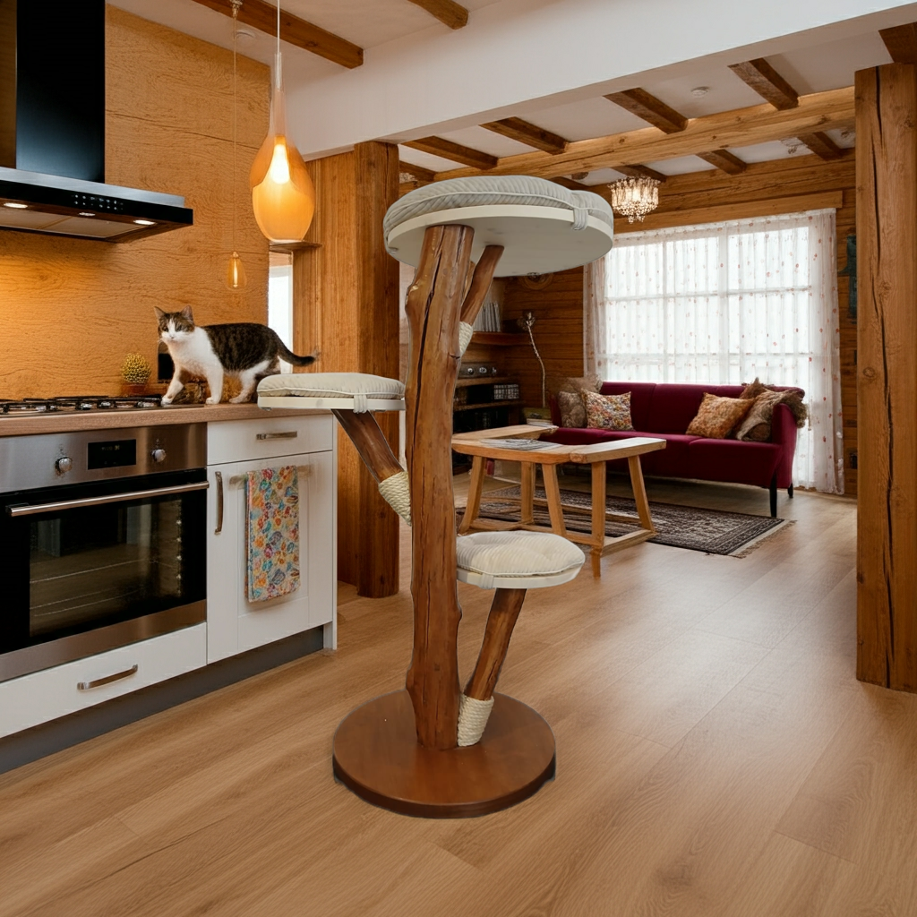 Tiragraffi in tronco di faggio con cuscini panna – Eleganza e robustezza artigianale