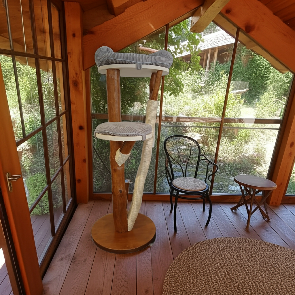 Tiragraffi in tronco di faggio con cuscini grigi – Design naturale e massima stabilità