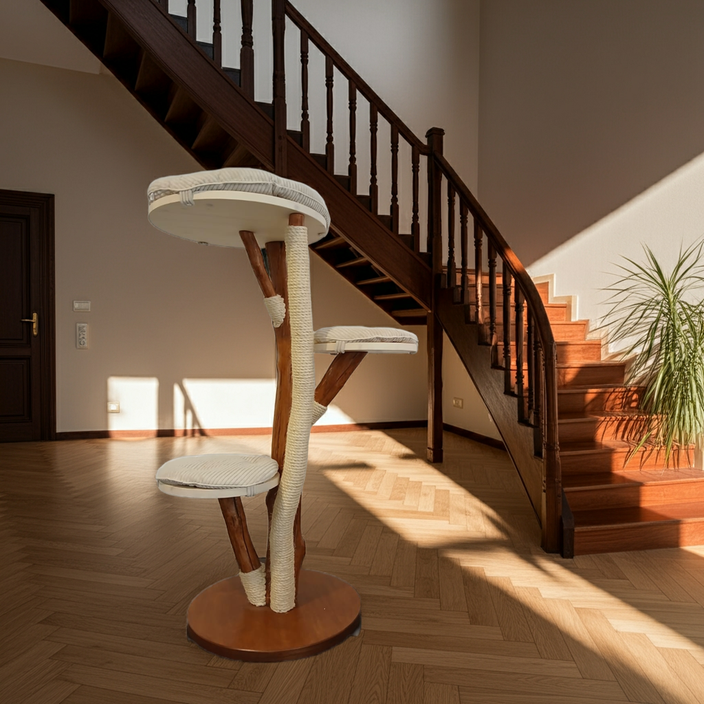 Tiragraffi in tronco di faggio con cuscini panna – Eleganza e robustezza artigianale