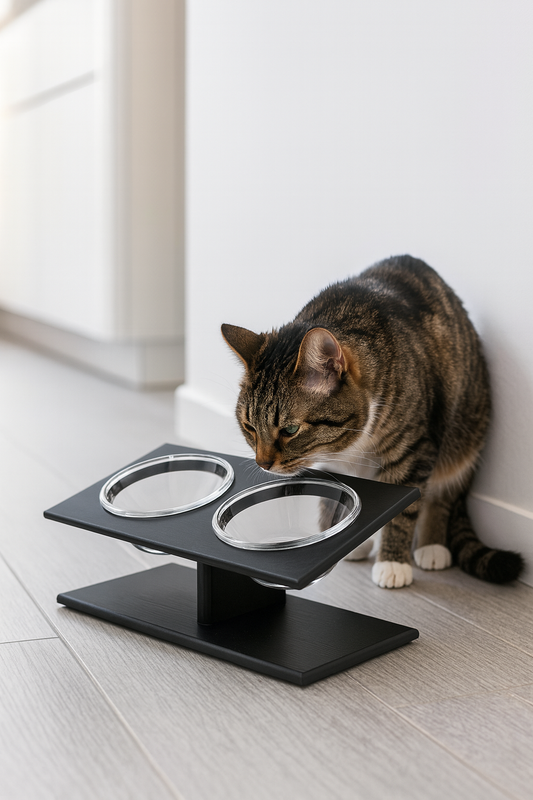 Porta ciotole inclinato in legno – doppio