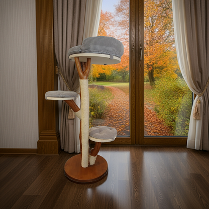 Tiragraffi in tronco di faggio con cuscini grigi – Design naturale e massima stabilità