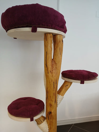 Tiragraffi in tronco di faggio con cuscini bordeaux – Eleganza naturale e resistenza