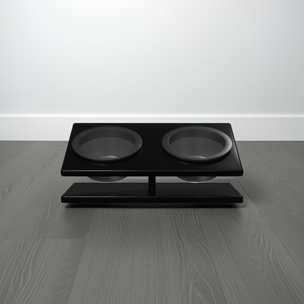 Porta ciotole inclinato in legno – doppio