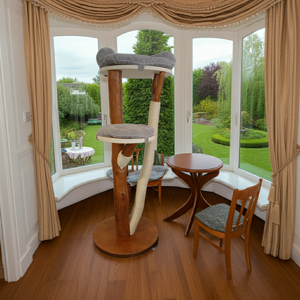 Tiragraffi in tronco di faggio con cuscini grigi – Design naturale e massima stabilità