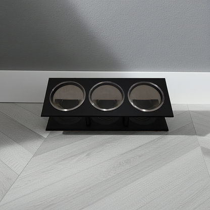 Porta ciotole inclinato in legno – triplo