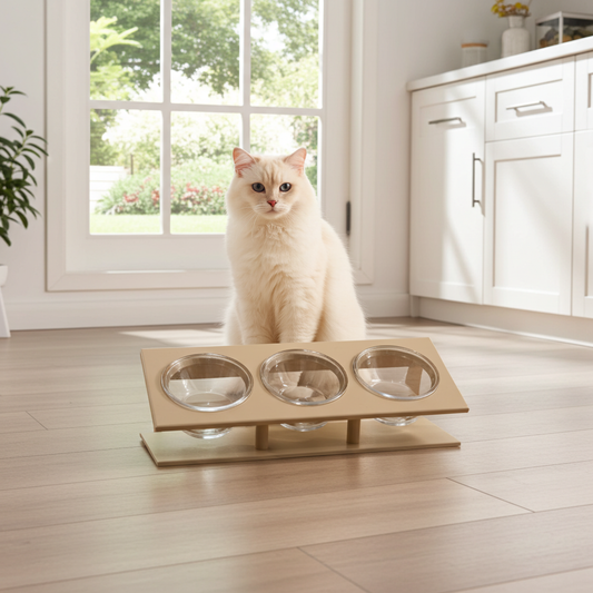 Porta ciotole inclinato in legno – triplo