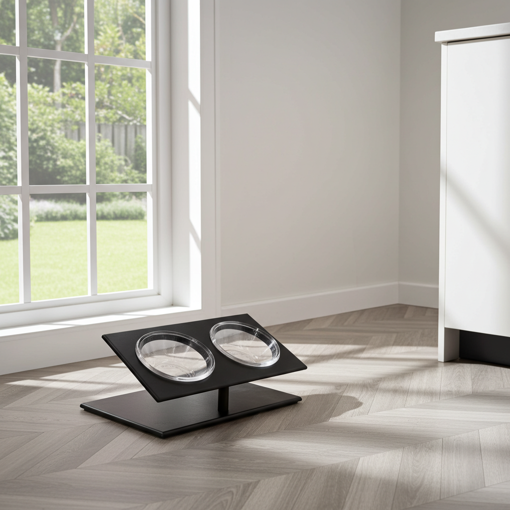 Porta ciotole inclinato in legno – doppio