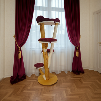 Tiragraffi in tronco di faggio con cuscini bordeaux – Eleganza naturale e resistenza